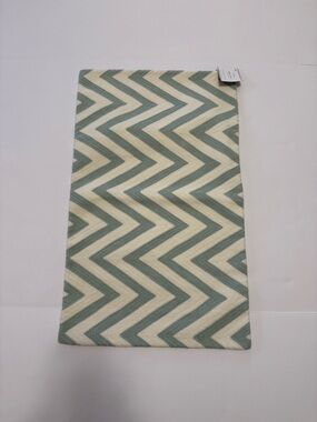 Pottery Barn Chevron Crewel Embroidered Lumbar Pillow Cover Sage Cream New
